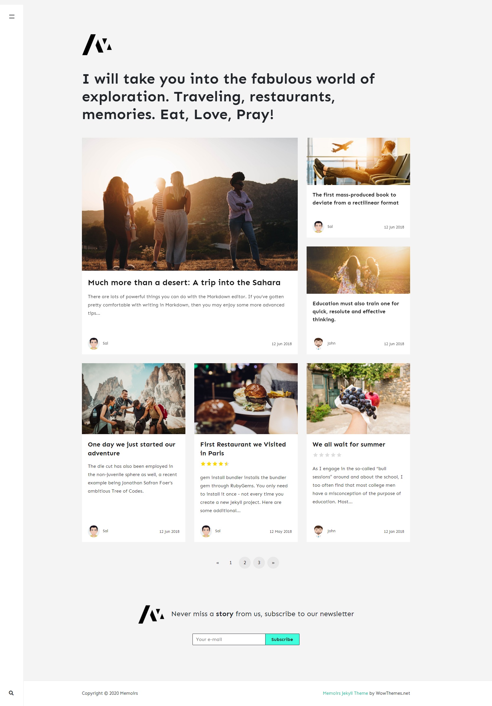 Memoirs, a free minimalist Jekyll blogging theme with modern design